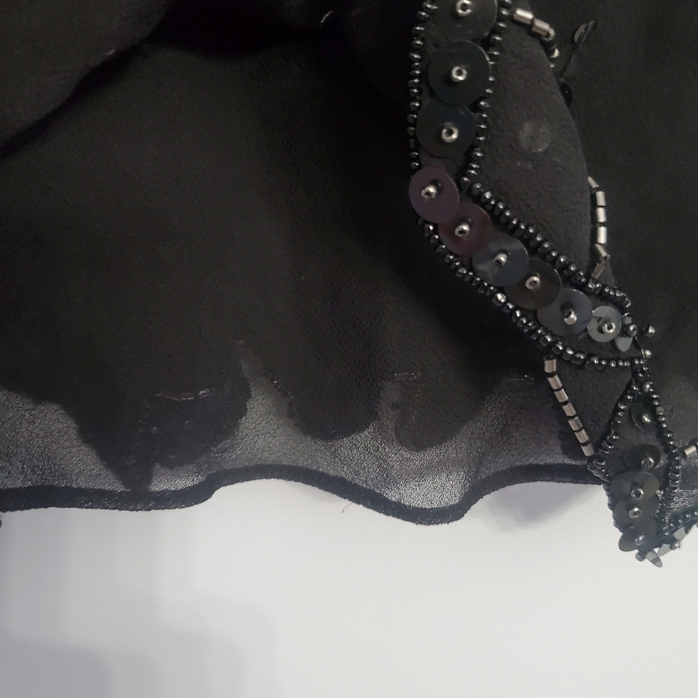 Papell Boutique Vintage Flapper Evening Blouse Silk Black Sequin Embellished  S - Picture 7 of 14